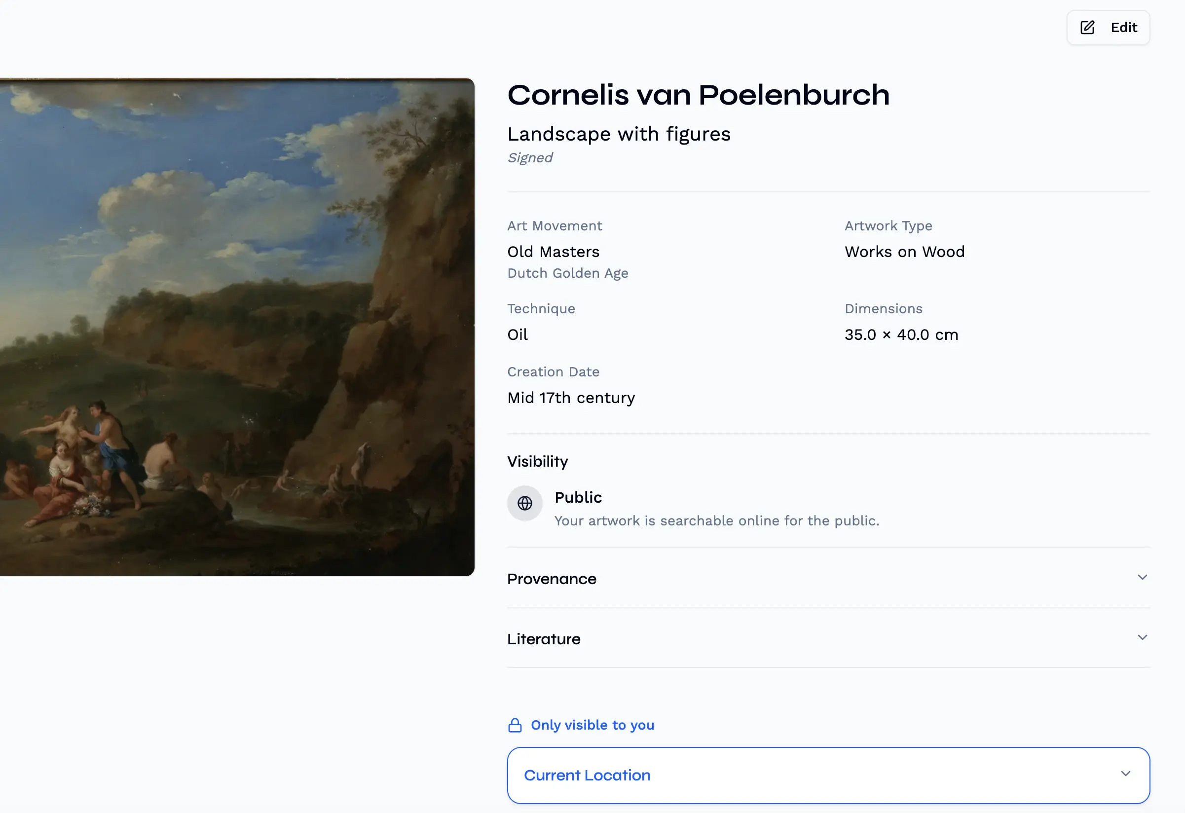 Kollektor platform — work detail view